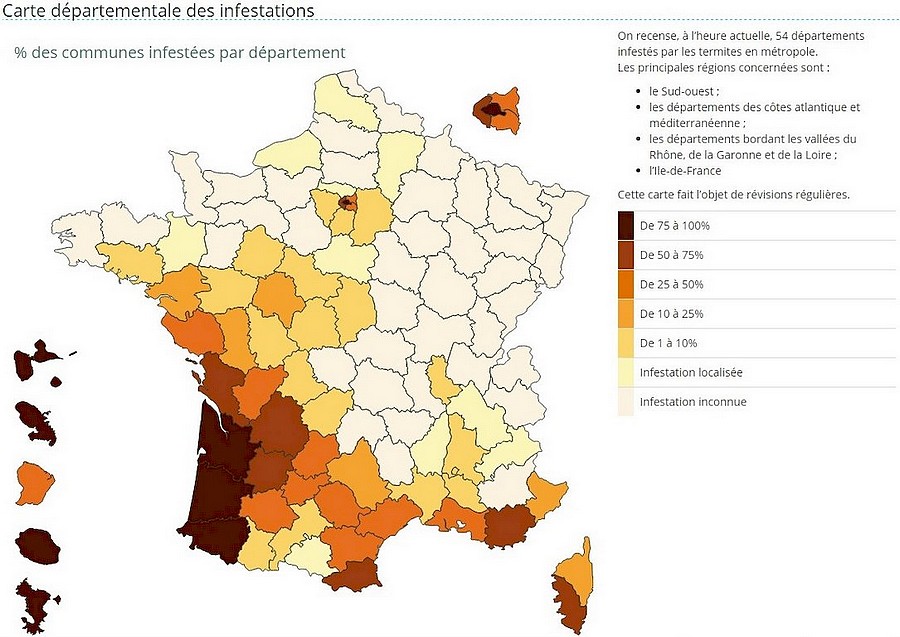 carte des infestations dpartementales par les Termites